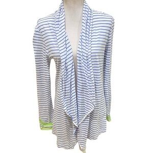 Vineyard vines striped blue/white cardigan contrast neon green embroidery small